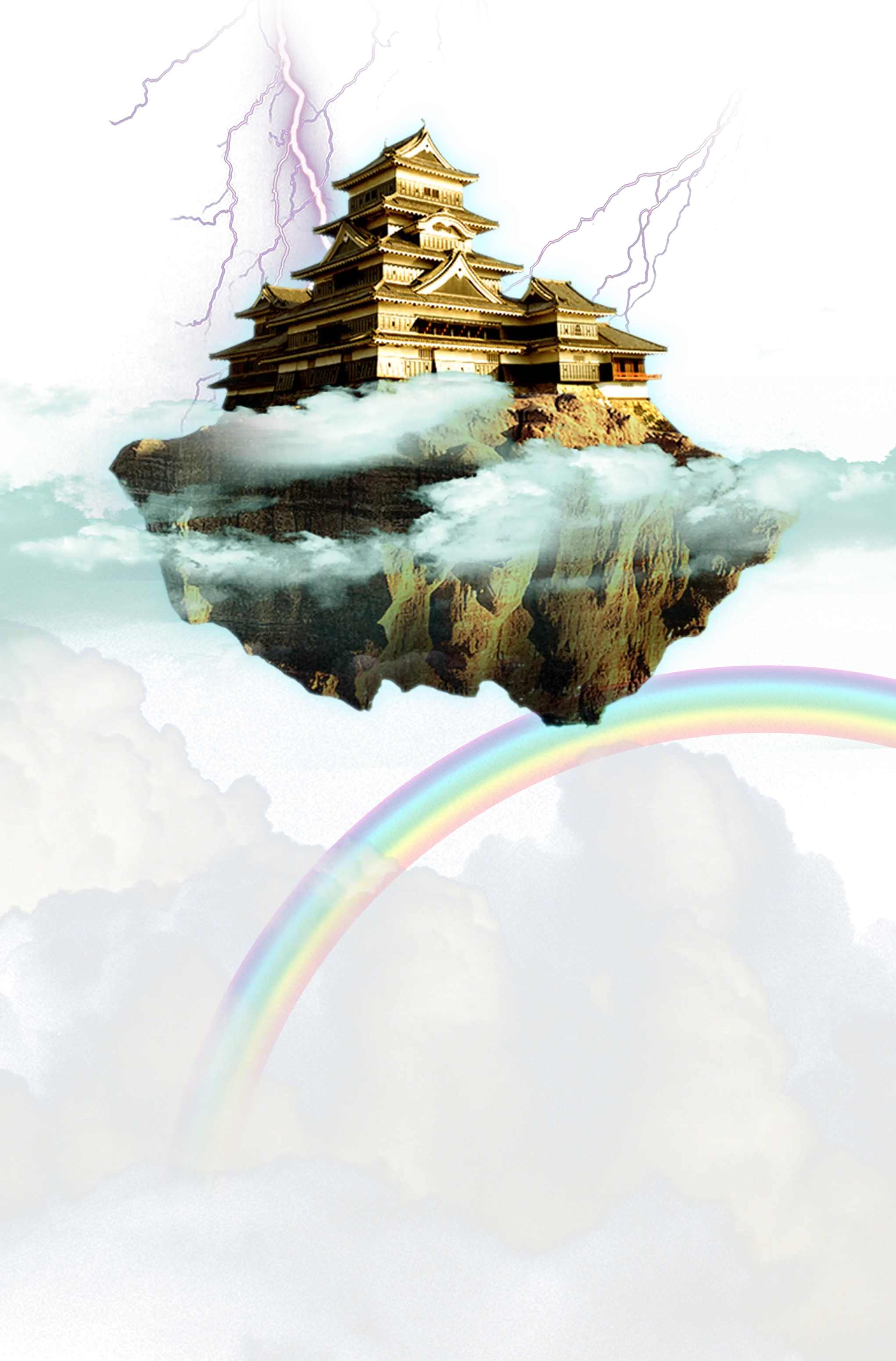 Floating Castle in the Sky with Rainbow