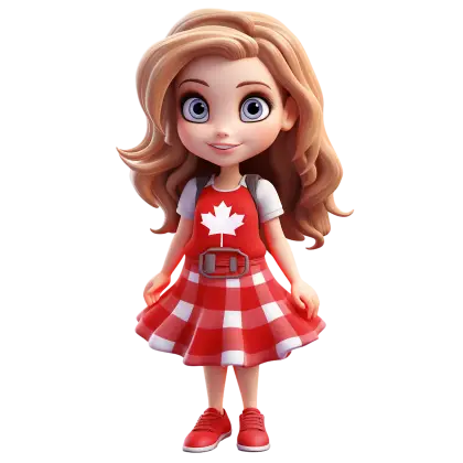 Cartoon Girl in Canada-Themed Outfit
