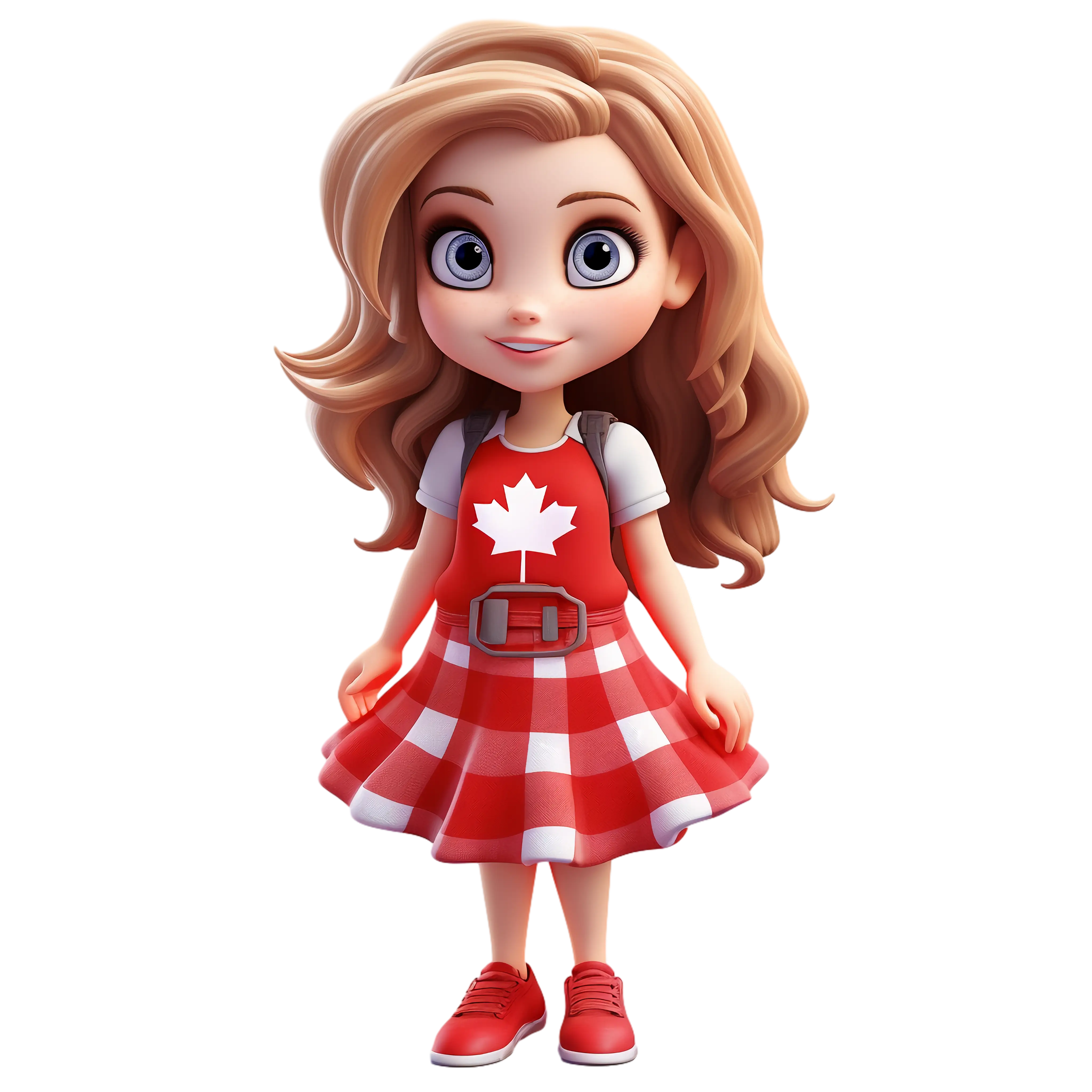 Cartoon Girl in Canada-Themed Outfit