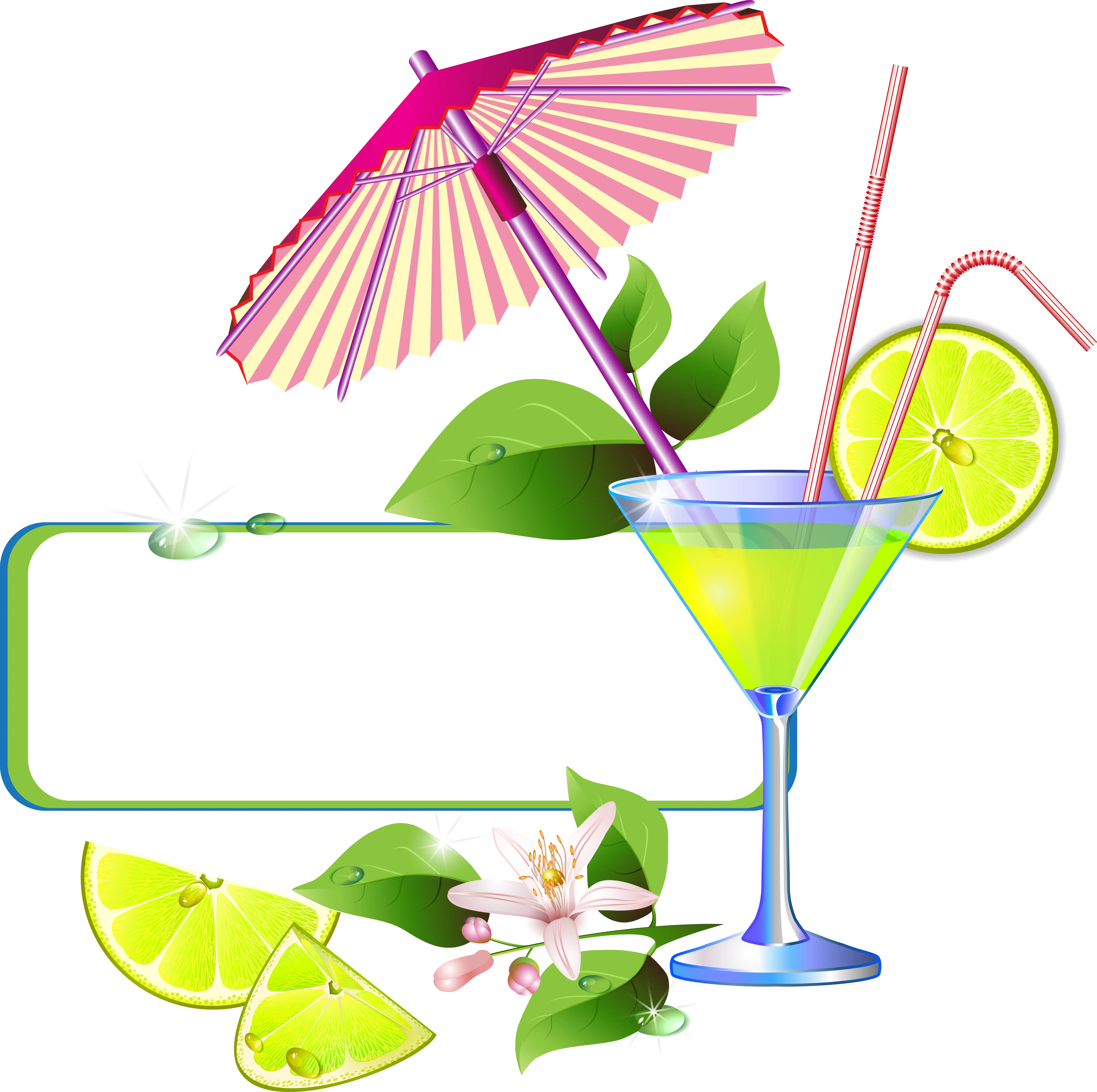 Tropical Cocktail Glass with Decorative Umbrella and Lime