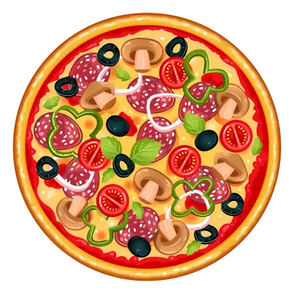 Illustration of a Pizza with Various Toppings