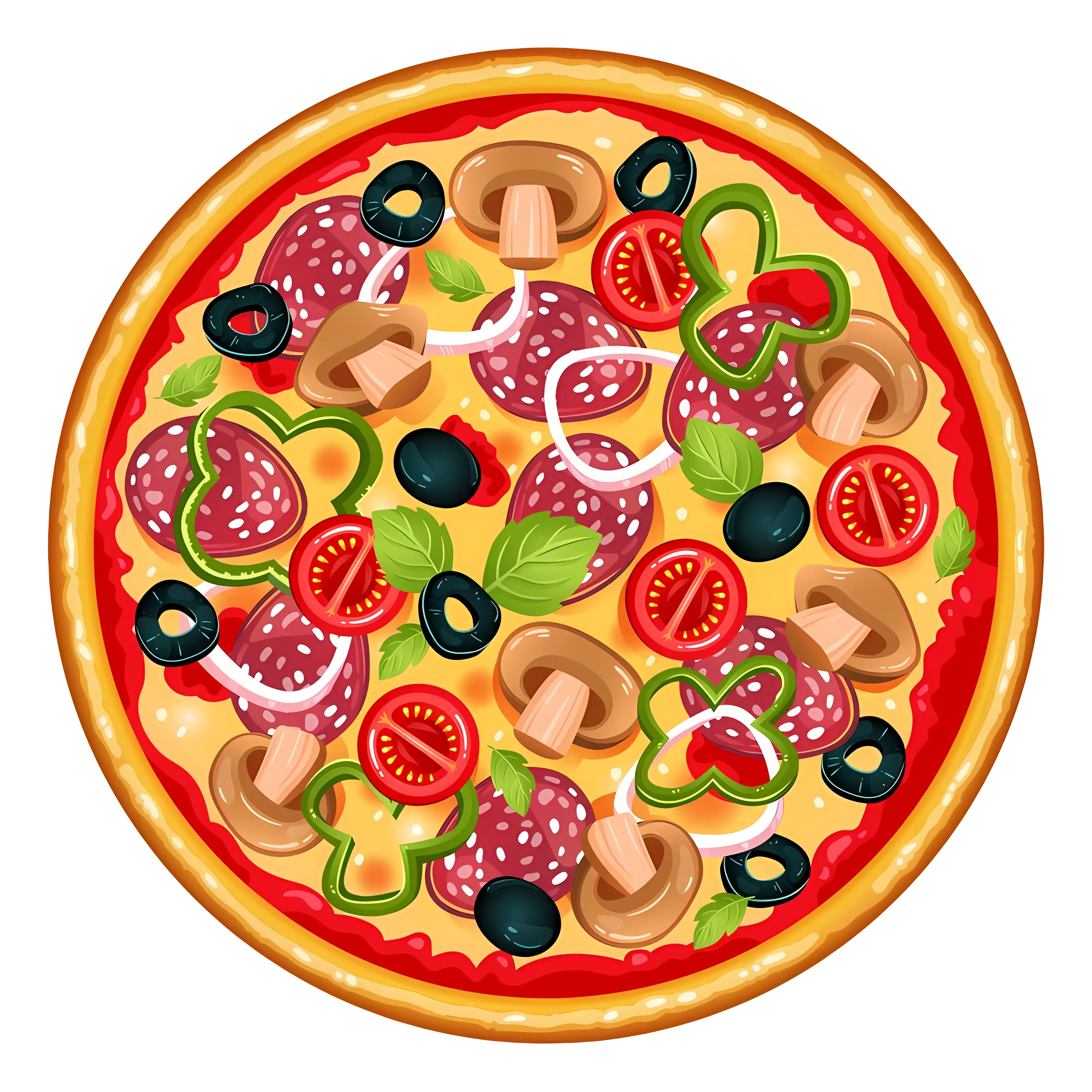 Illustration of a Pizza with Various Toppings