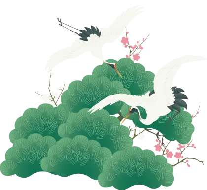 Traditional Landscape Illustration with Cranes