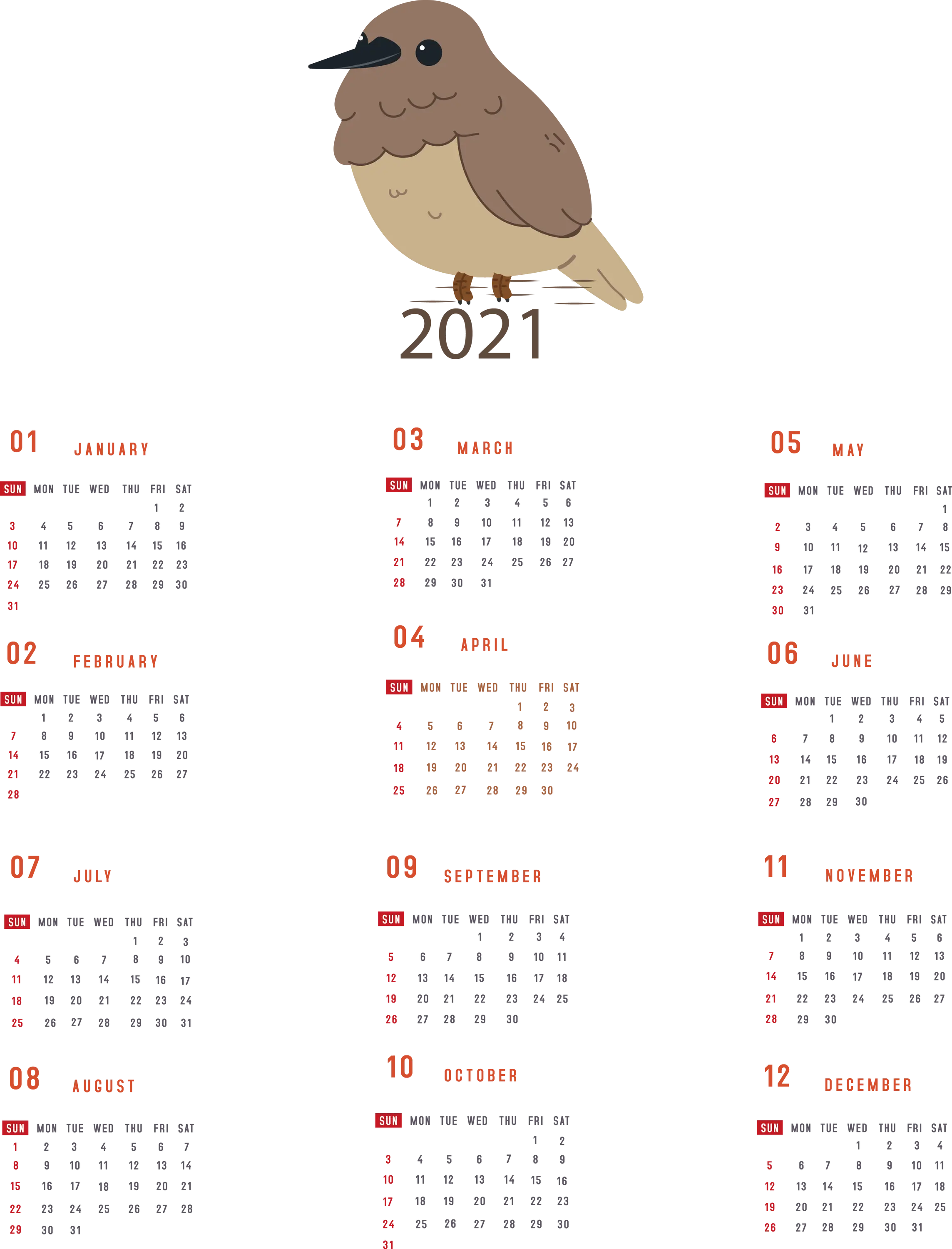 2021 Bird-themed Calendar Design