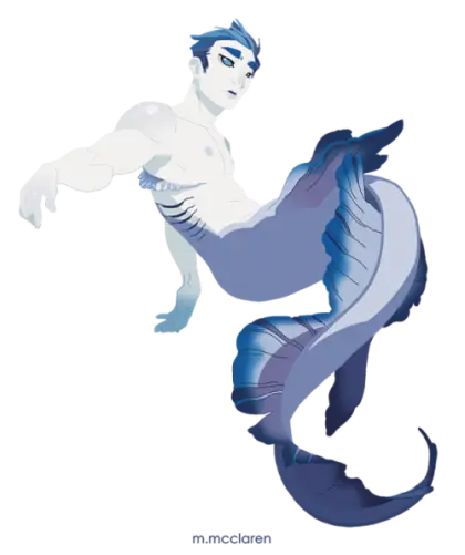 Mythical Blue Merman Character