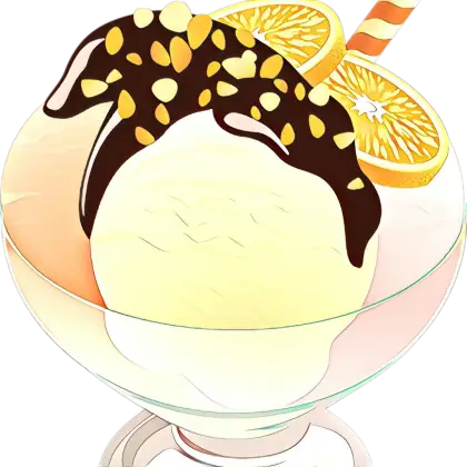 Ice Cream with Chocolate Syrup and Orange Garnish Illustration