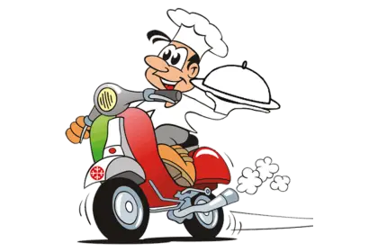 Cartoon Chef on Scooter for Food Delivery
