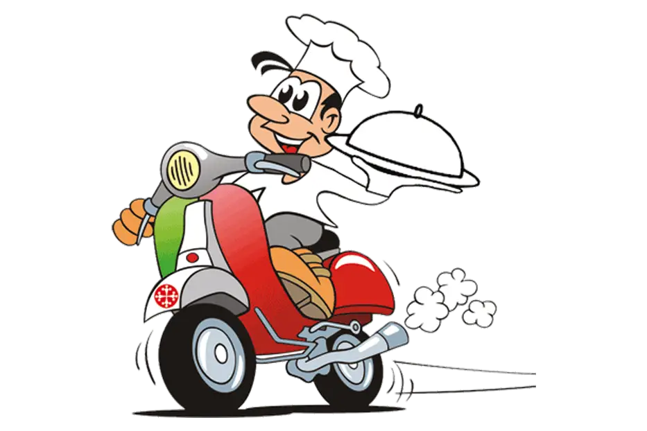 Cartoon Chef on Scooter for Food Delivery