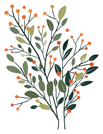 Decorative Plant Branch with Berries Illustration