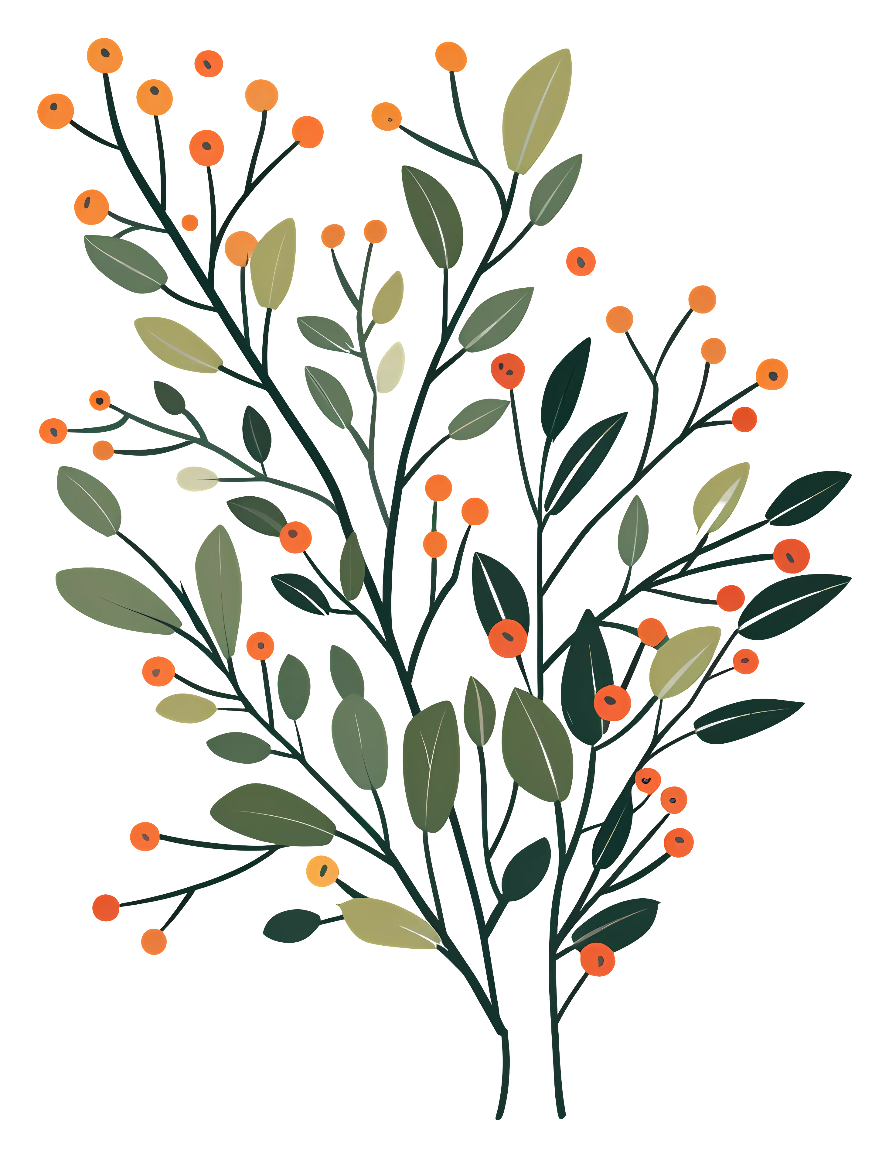 Decorative Plant Branch with Berries Illustration