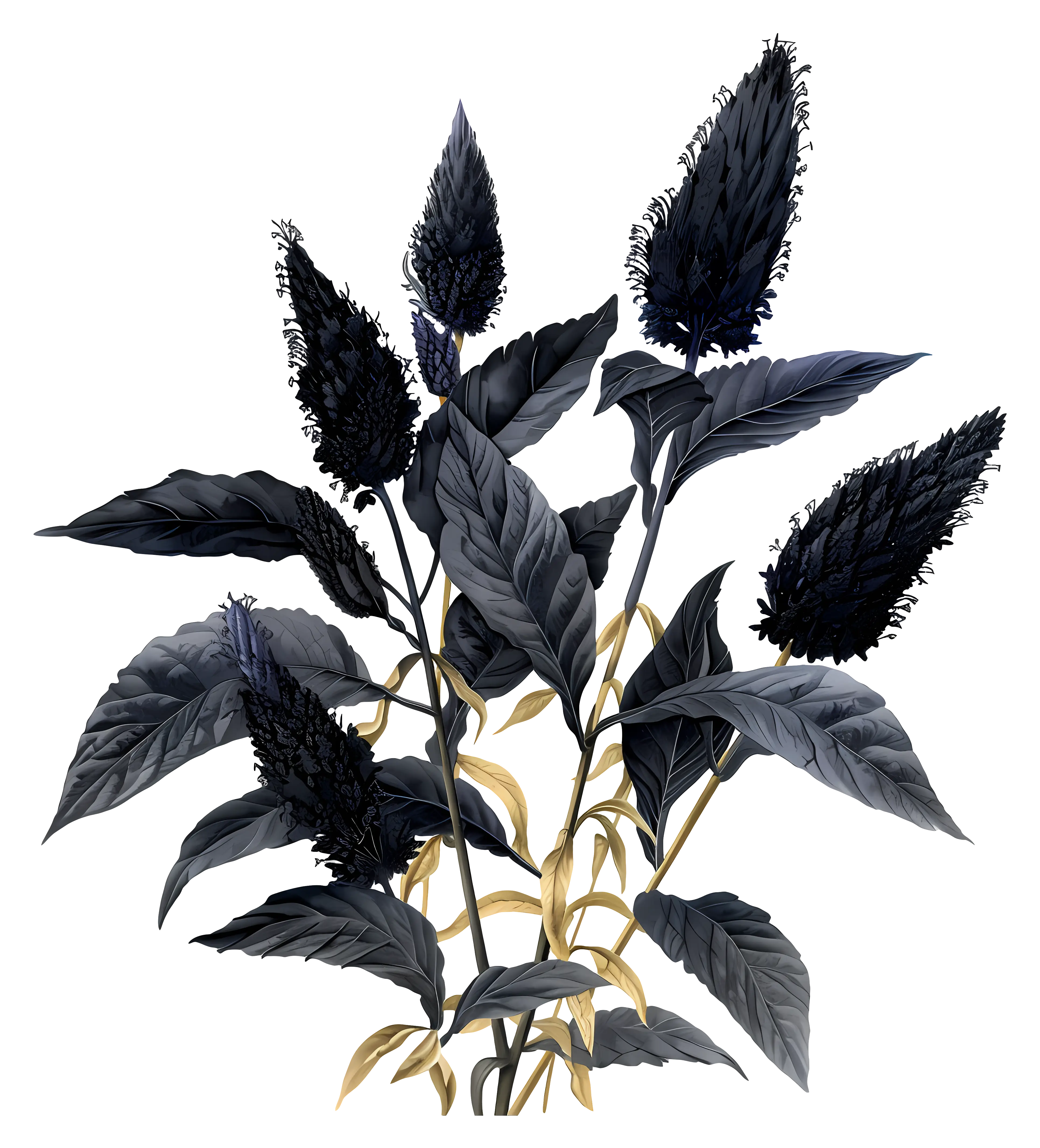 Unique Black Plant with Detailed Leaves