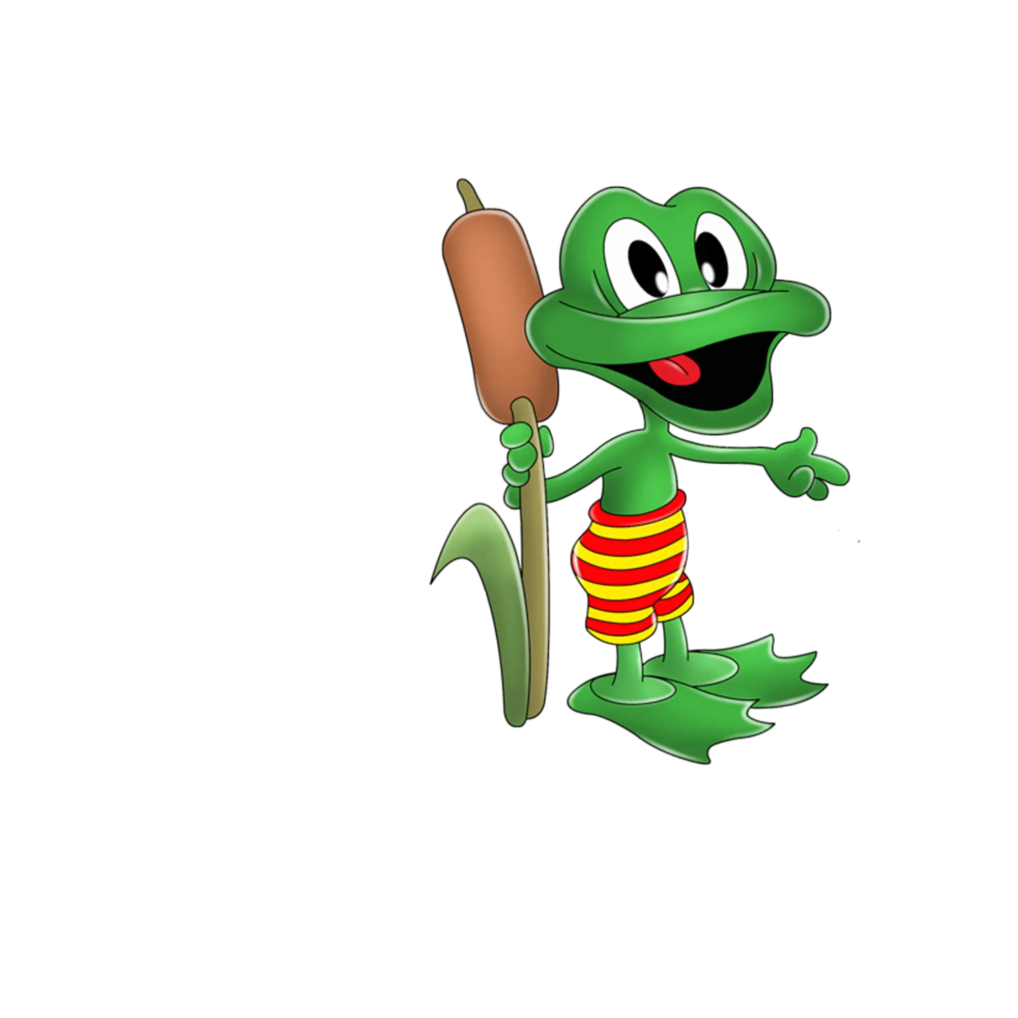 Cartoon Frog with Cattail
