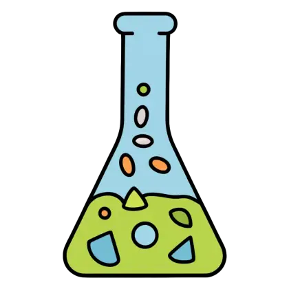 Science Flask Illustration with Green Liquid and Particles