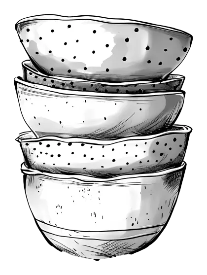 Stacked Ceramic Bowls with Dotted Pattern