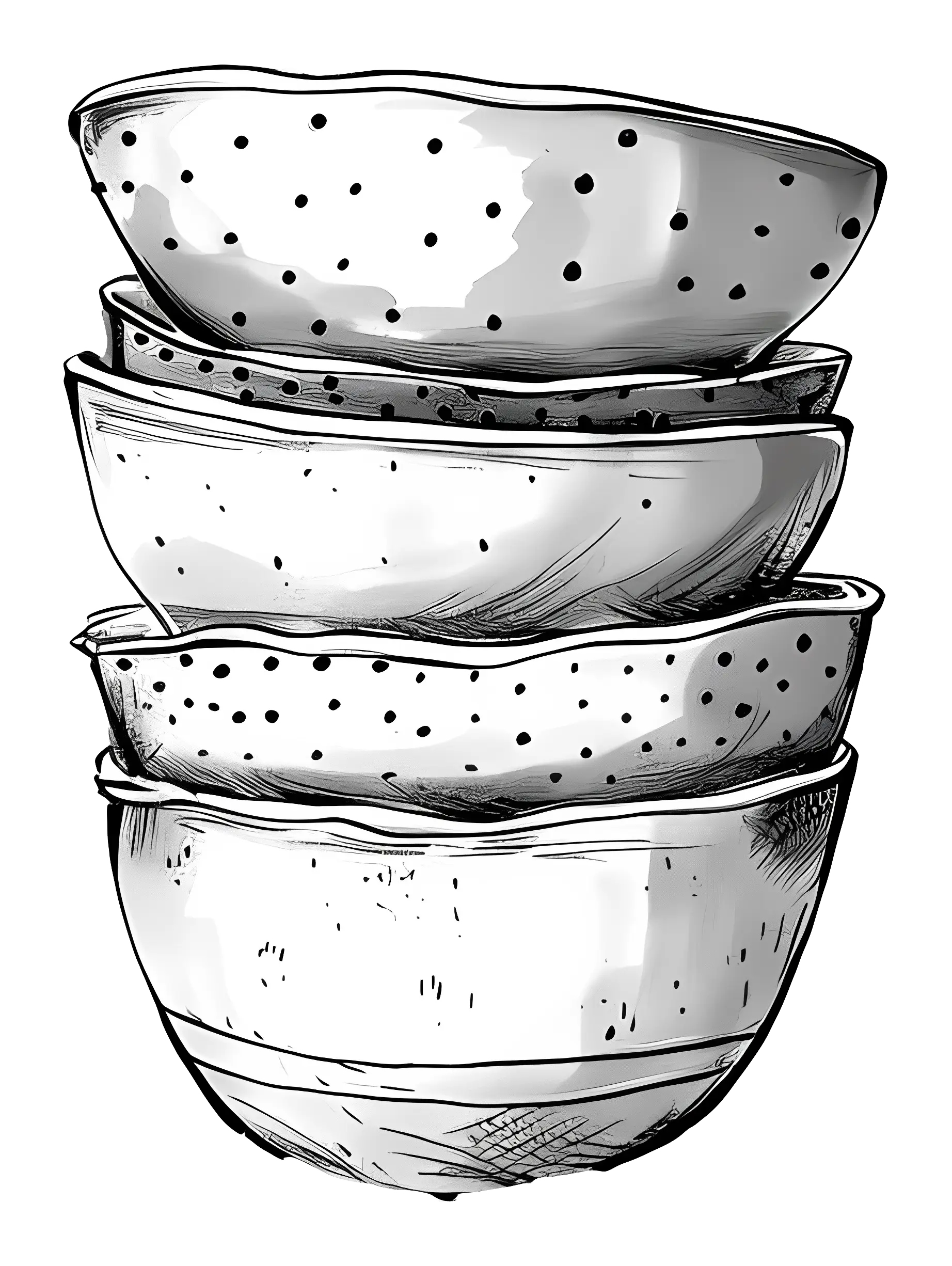 Stacked Ceramic Bowls with Dotted Pattern