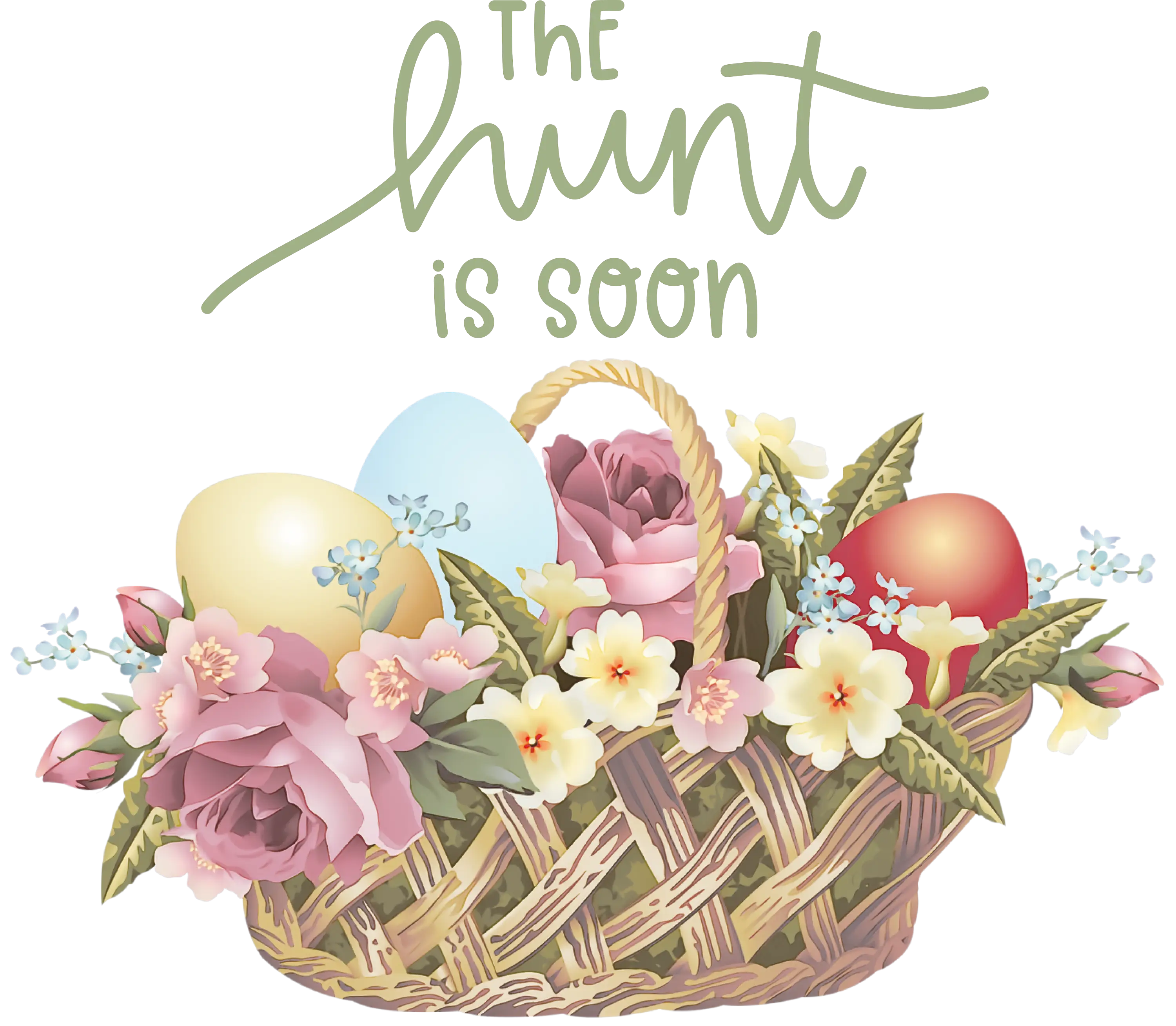 Easter Basket with Flowers and Eggs