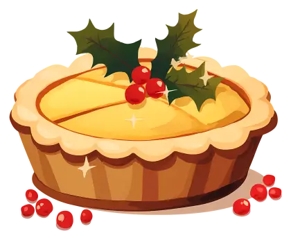 Holiday Pie Decorated with Holly Leaves and Red Berries