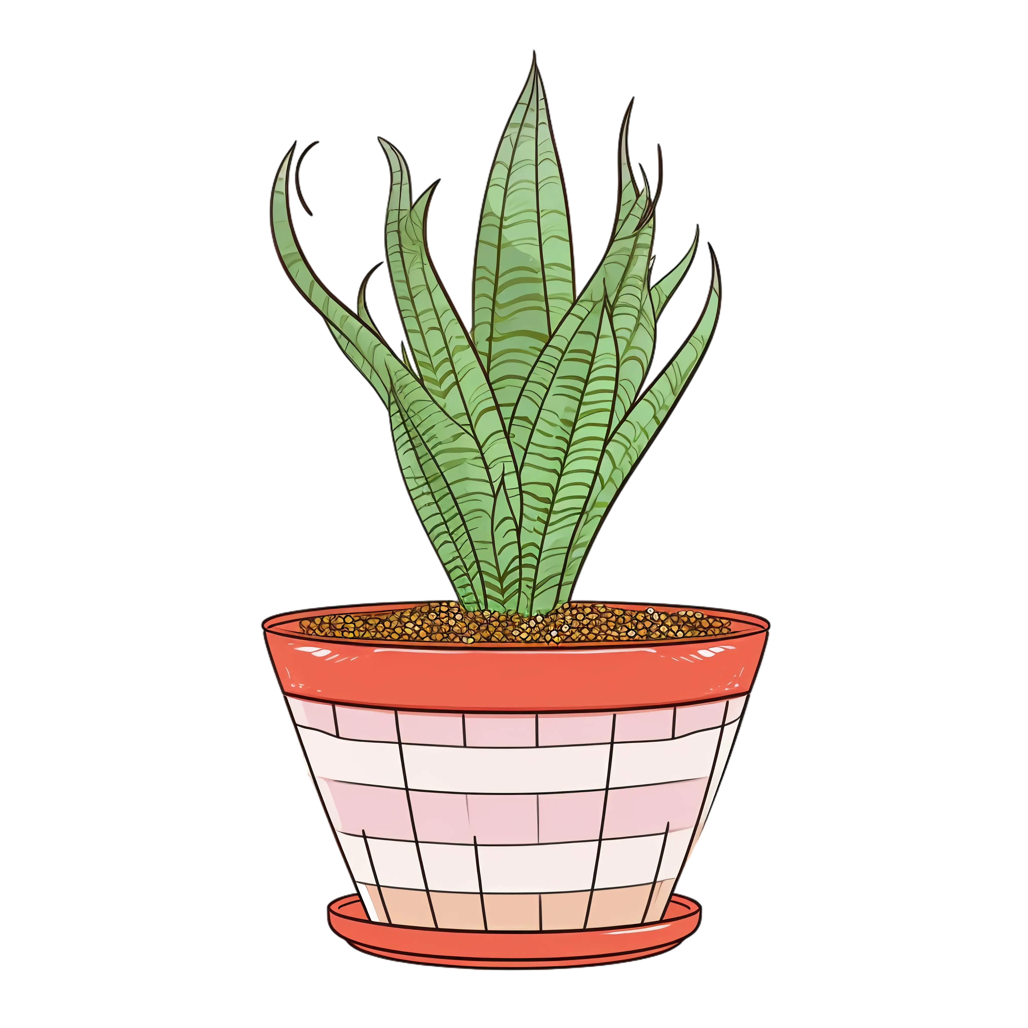 Striped Pot with Indoor Plant