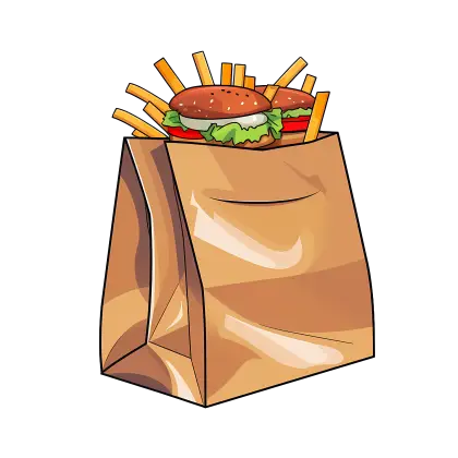 Fast Food Bag with Burgers and Fries