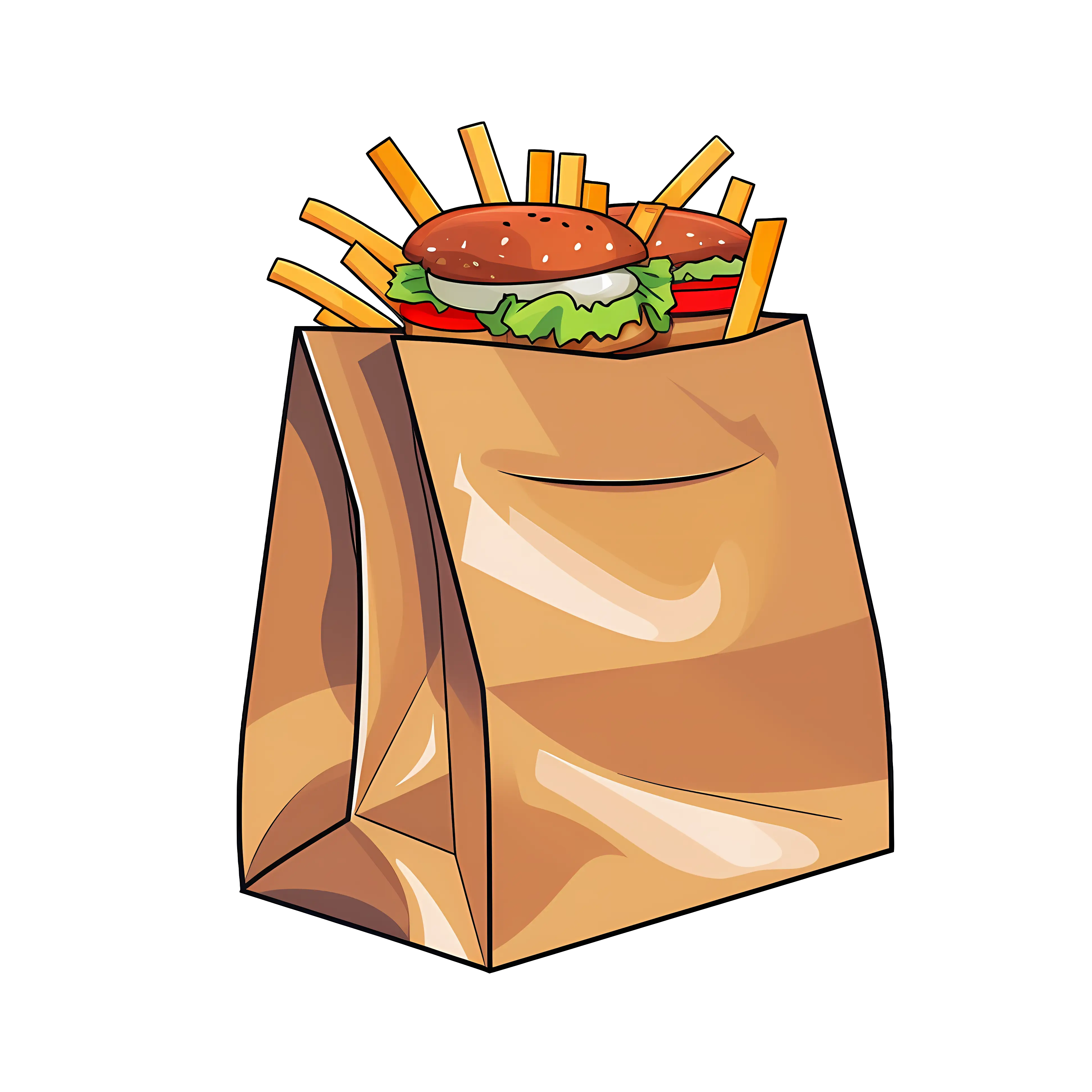 Fast Food Bag with Burgers and Fries