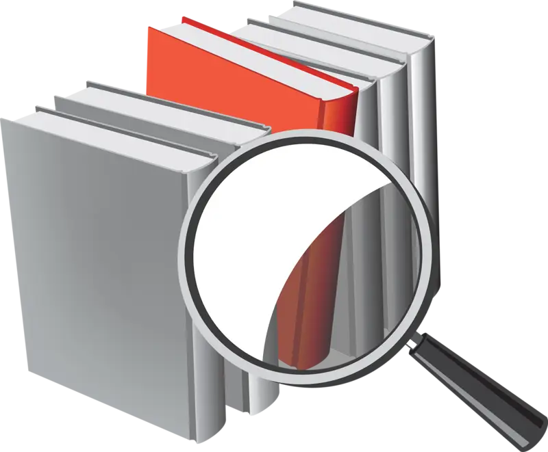 Stack of Books with a Magnifying Glass