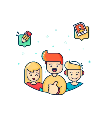 Cartoon kids with icons