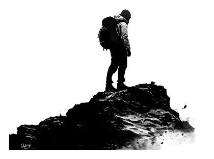 Silhouette of a Hiker Standing on Rock