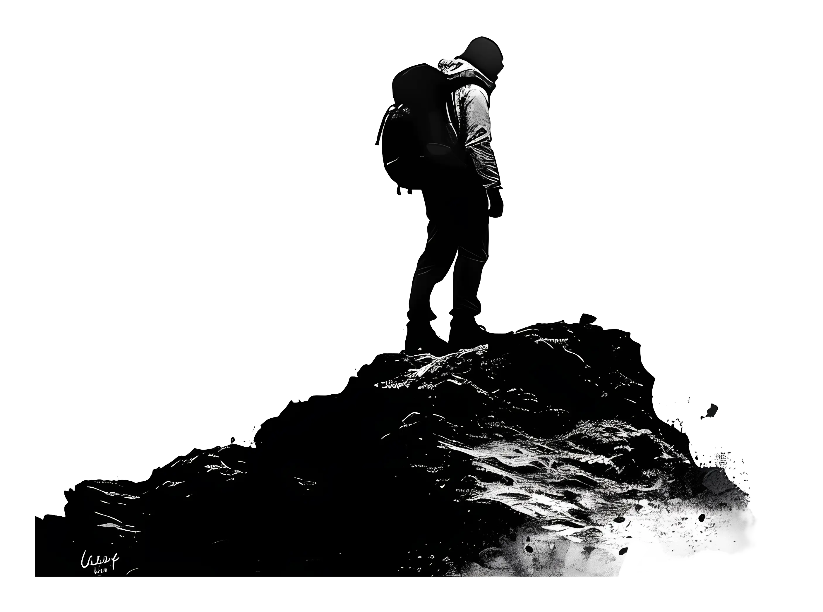Silhouette of a Hiker Standing on Rock