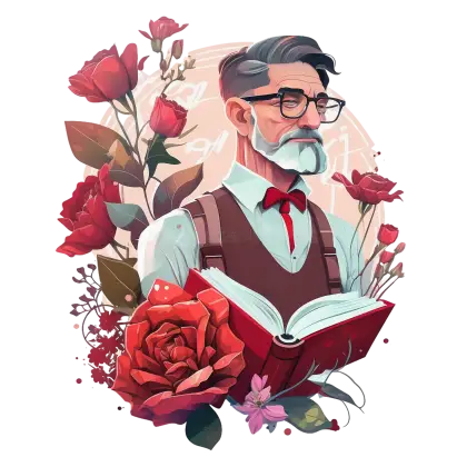Elderly Man with Book and Flowers