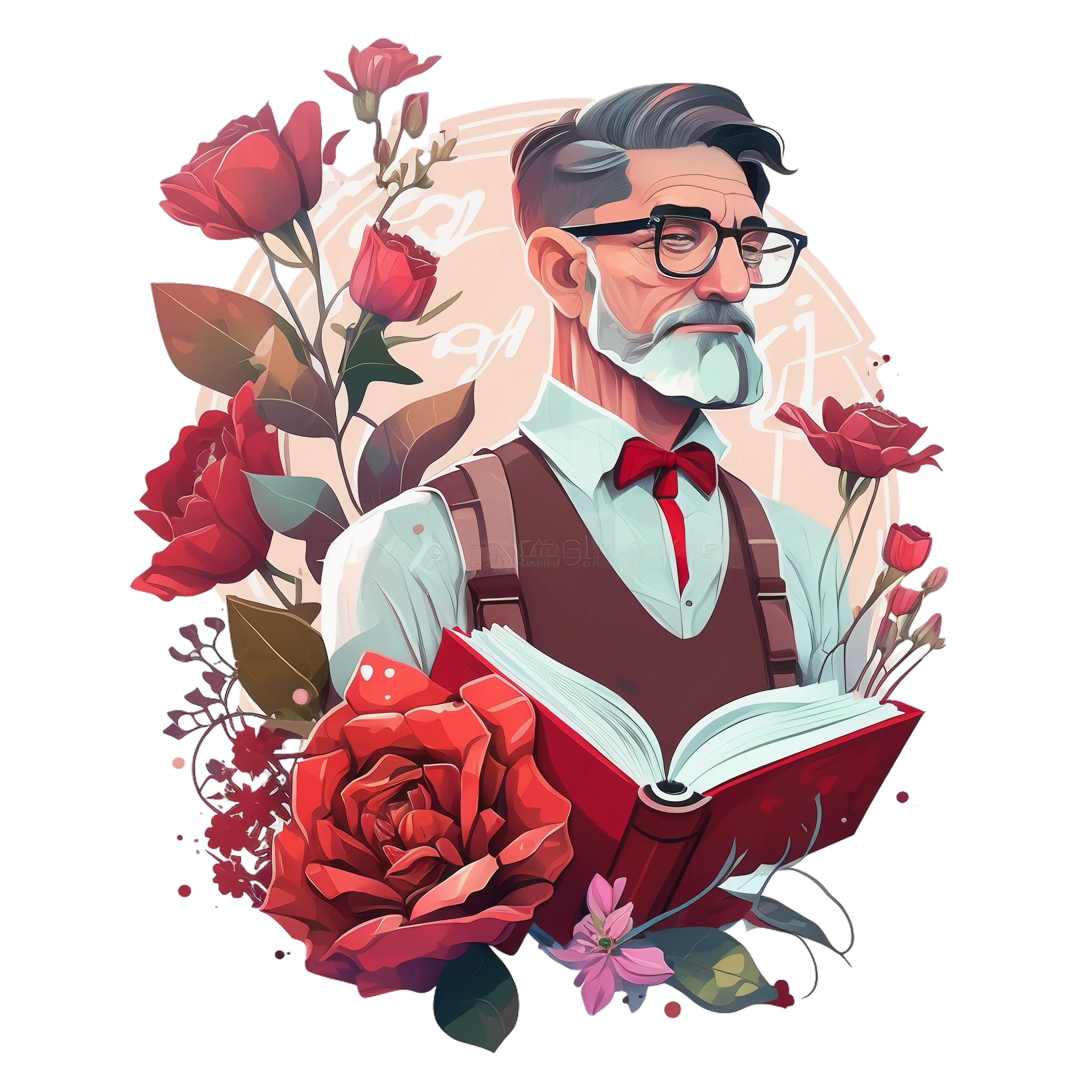 Elderly Man with Book and Flowers