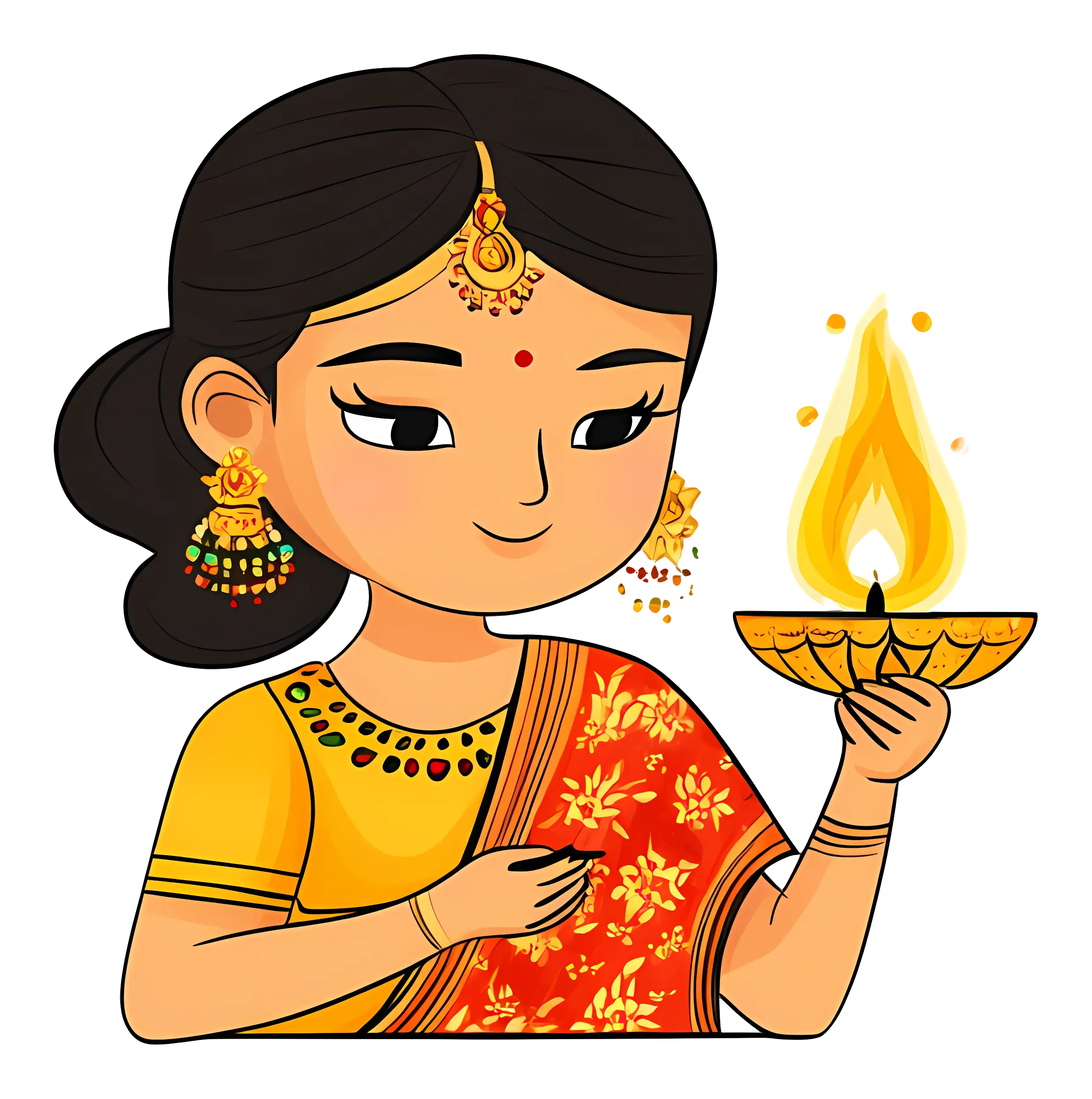 Woman Holding Diya for Karthika Purnima