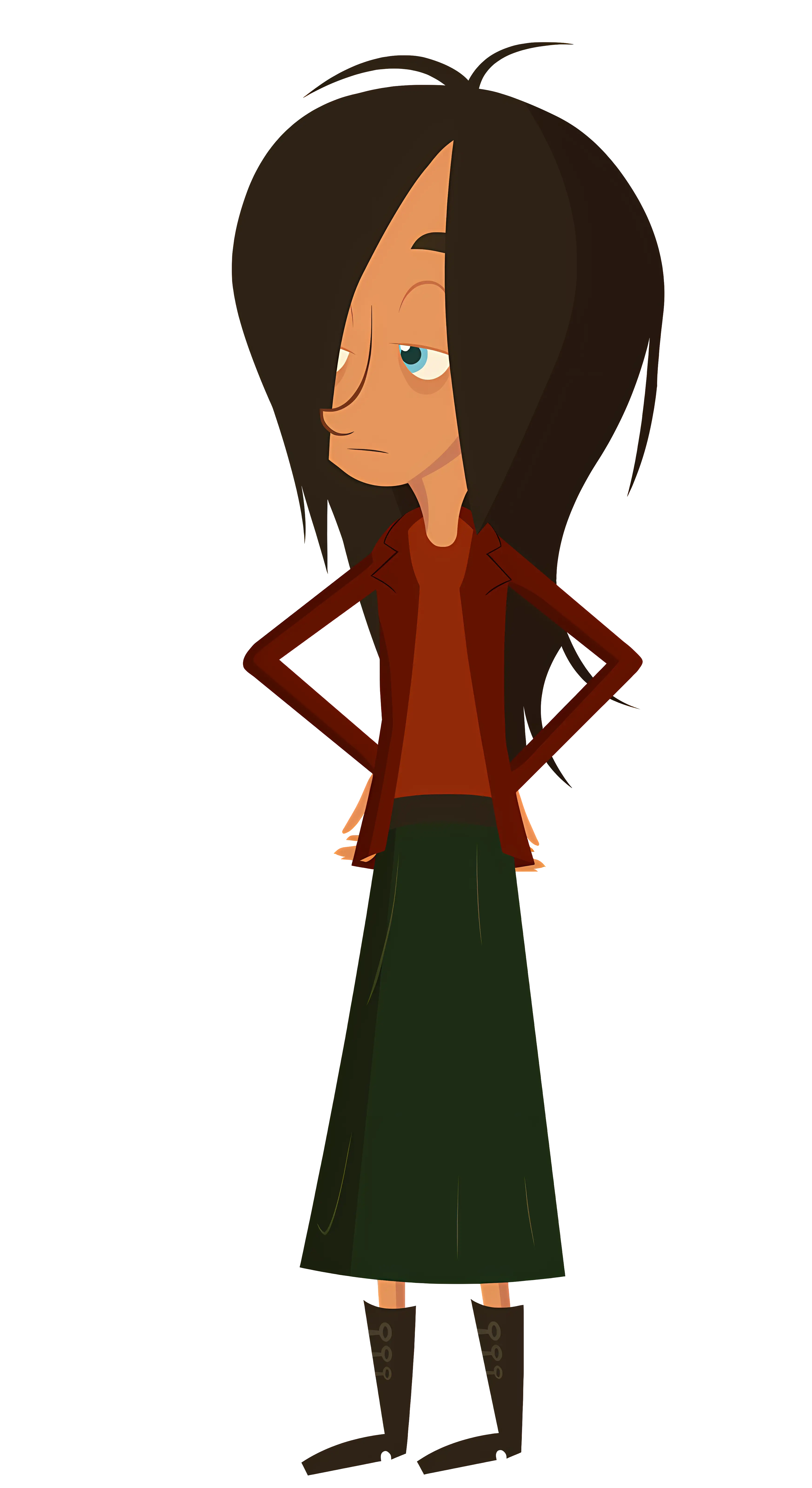 Cartoon Girl with Long Hair and Serious Look