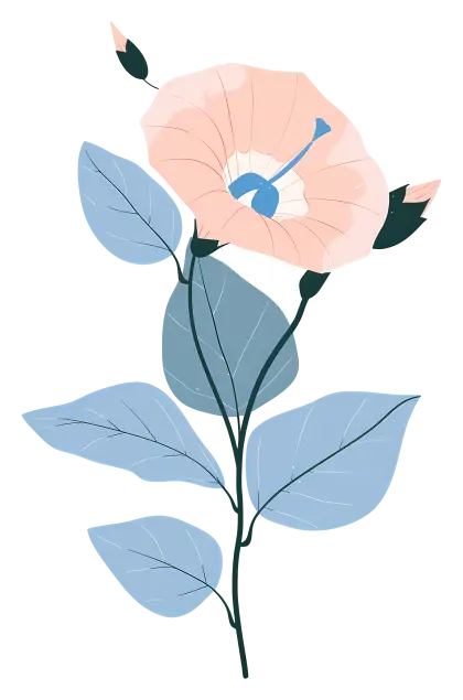 Pink Flower with Blue Leaves