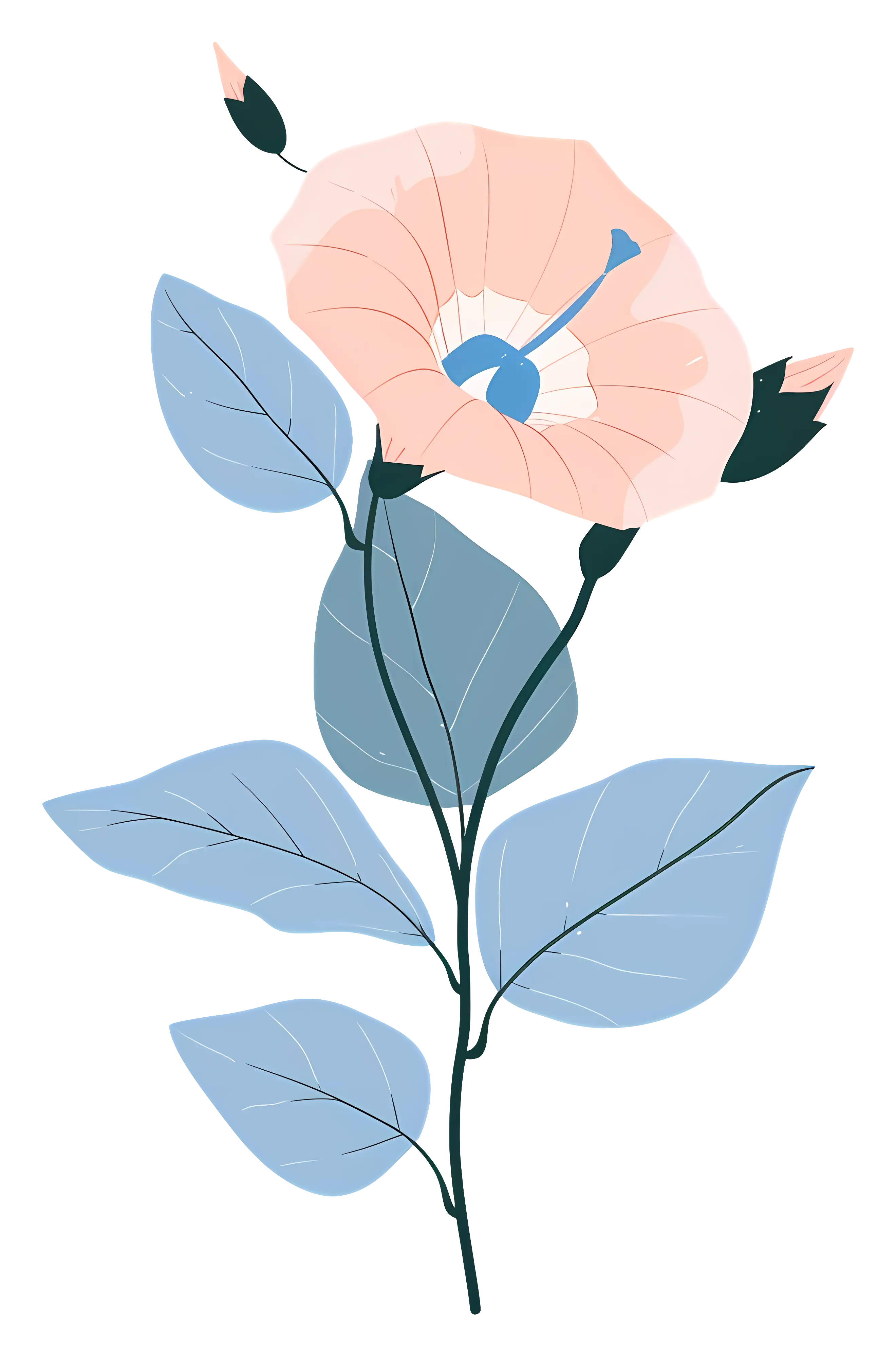 Pink Flower with Blue Leaves