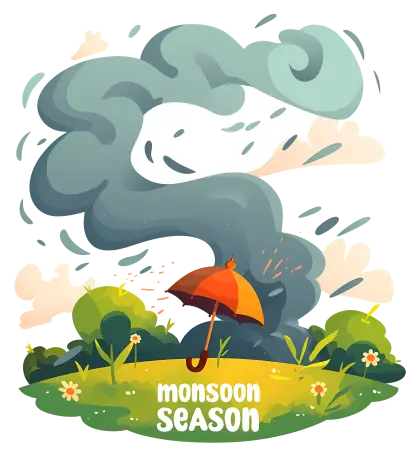 Monsoon Season with Umbrella and Clouds