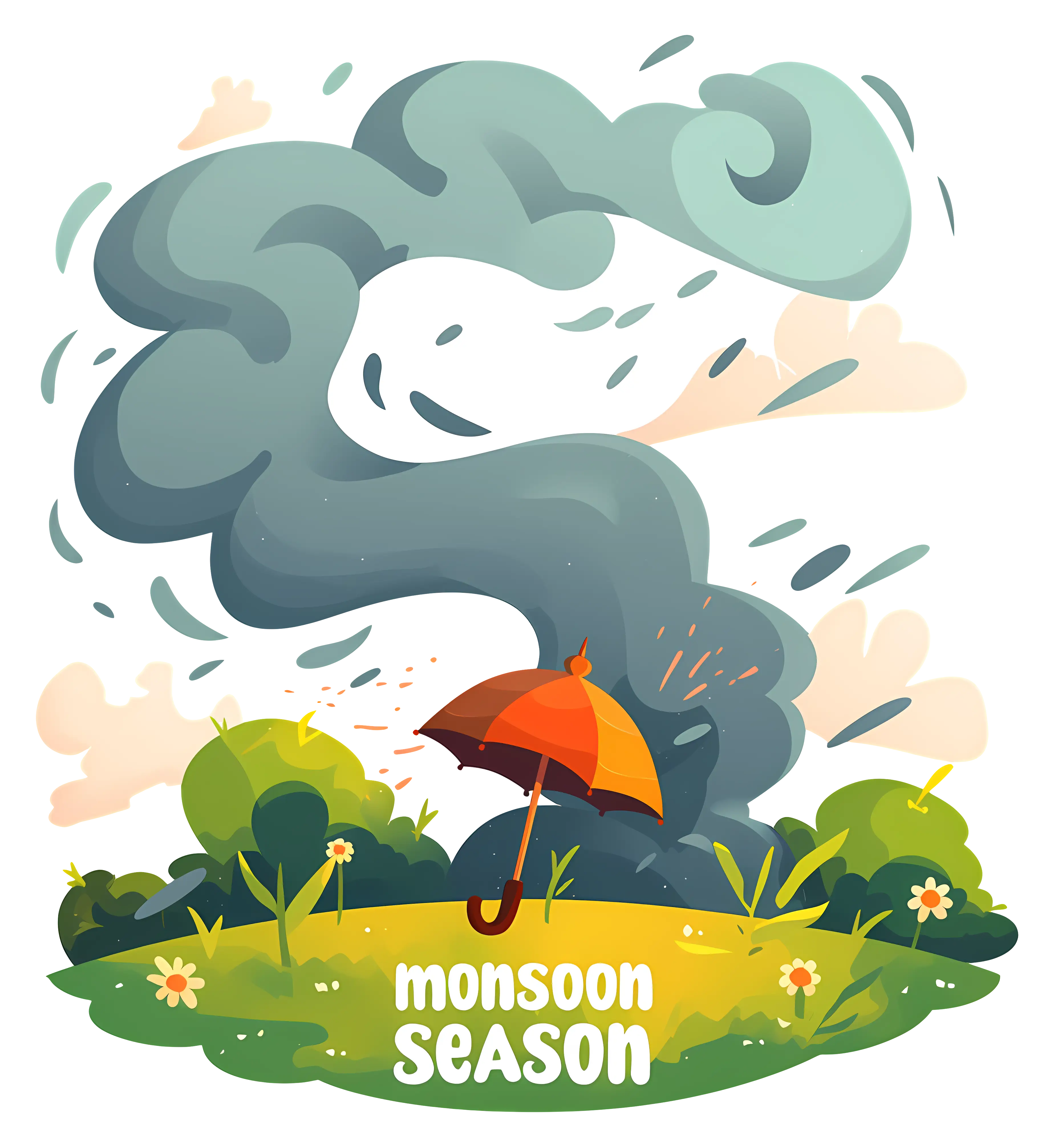 Monsoon Season with Umbrella and Clouds