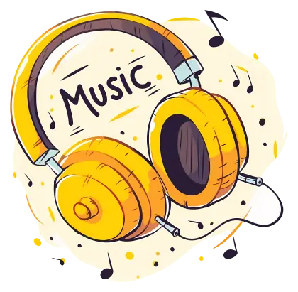 Yellow Headphones with Music Notes