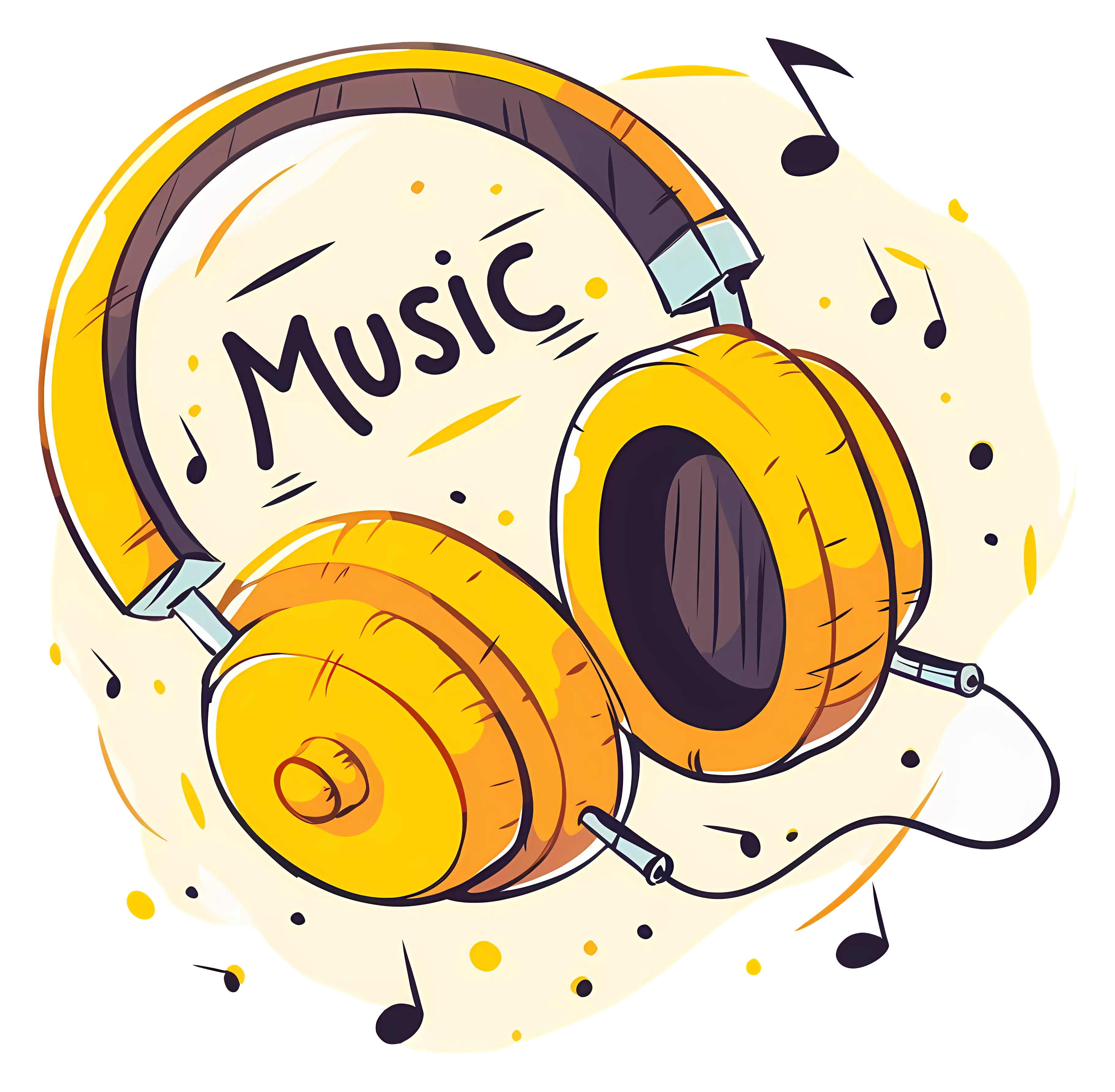 Yellow Headphones with Music Notes