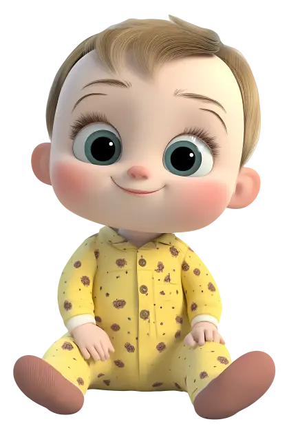 Adorable Cartoon Baby in Yellow Pajamas