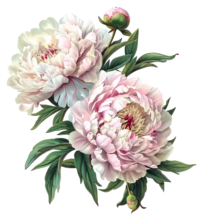 Illustration of Pink Peony Flowers