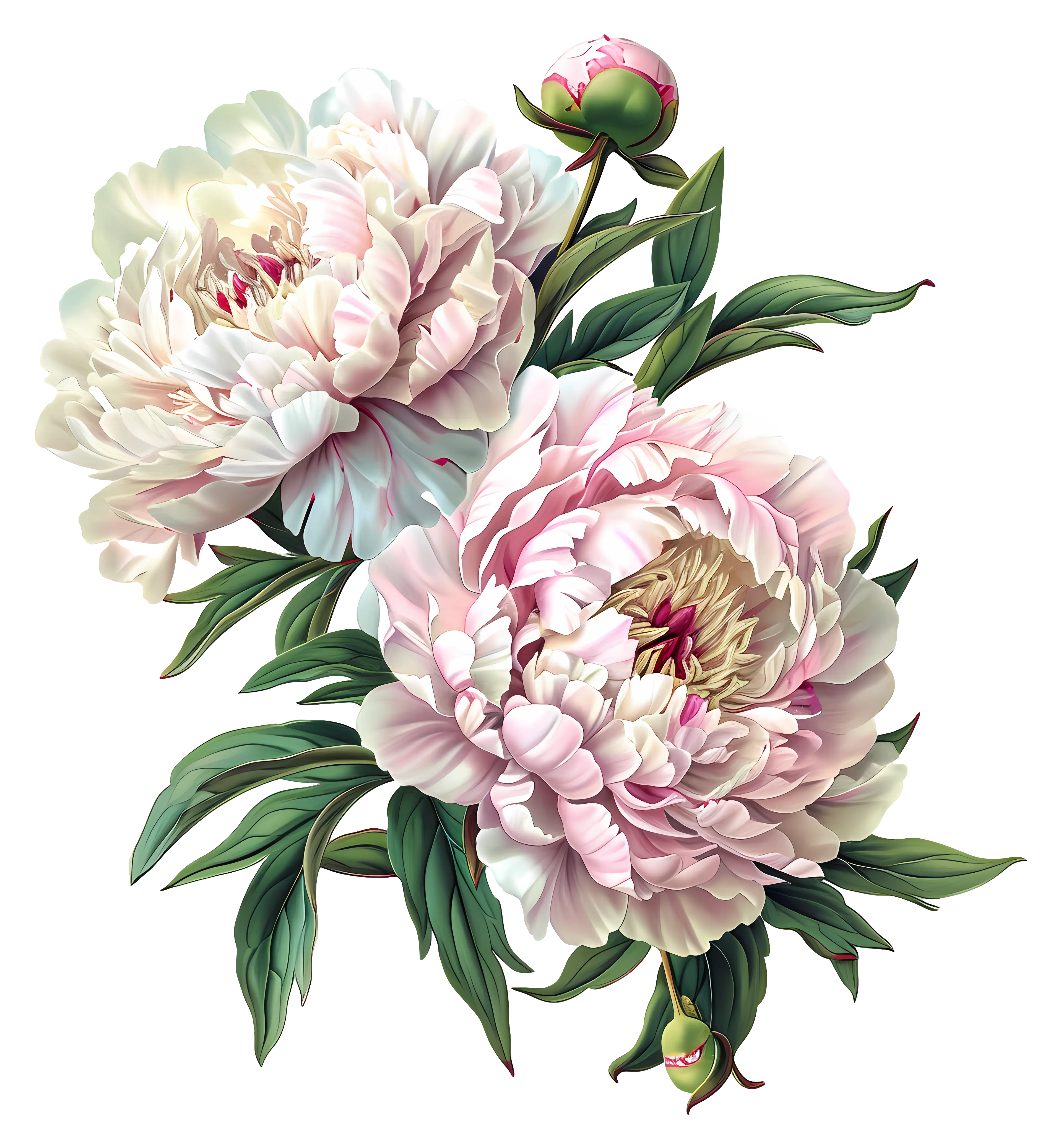 Illustration of Pink Peony Flowers