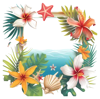 Vibrant Tropical Flowers and Beach Elements