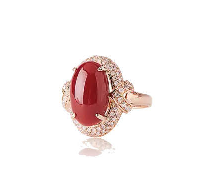 Elegant Red Gemstone Ring with Diamonds