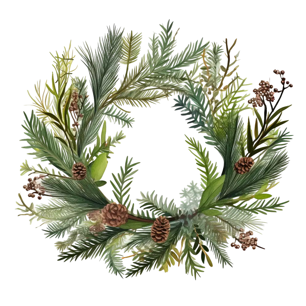 Holiday Pine Wreath with Natural Greenery