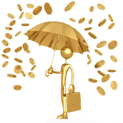 Gold Figure Holding Umbrella with Coins Illustration