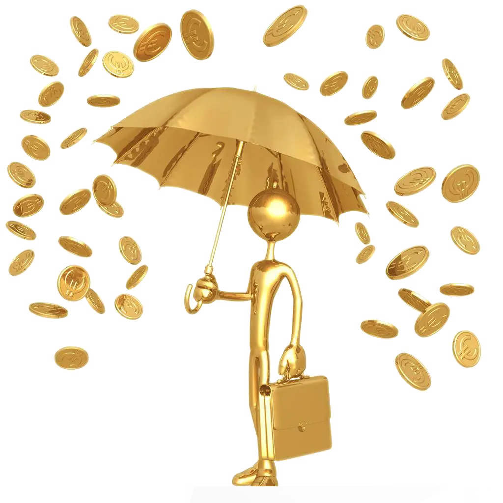 Gold Figure Holding Umbrella with Coins Illustration