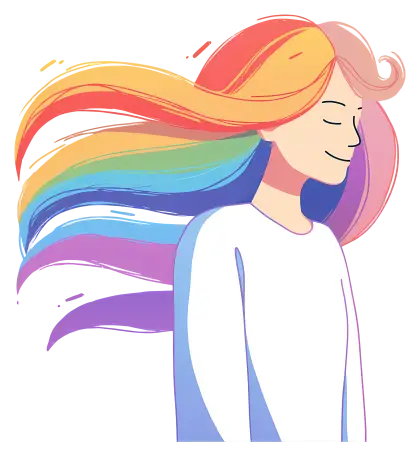 Person with Flowing Rainbow Hair