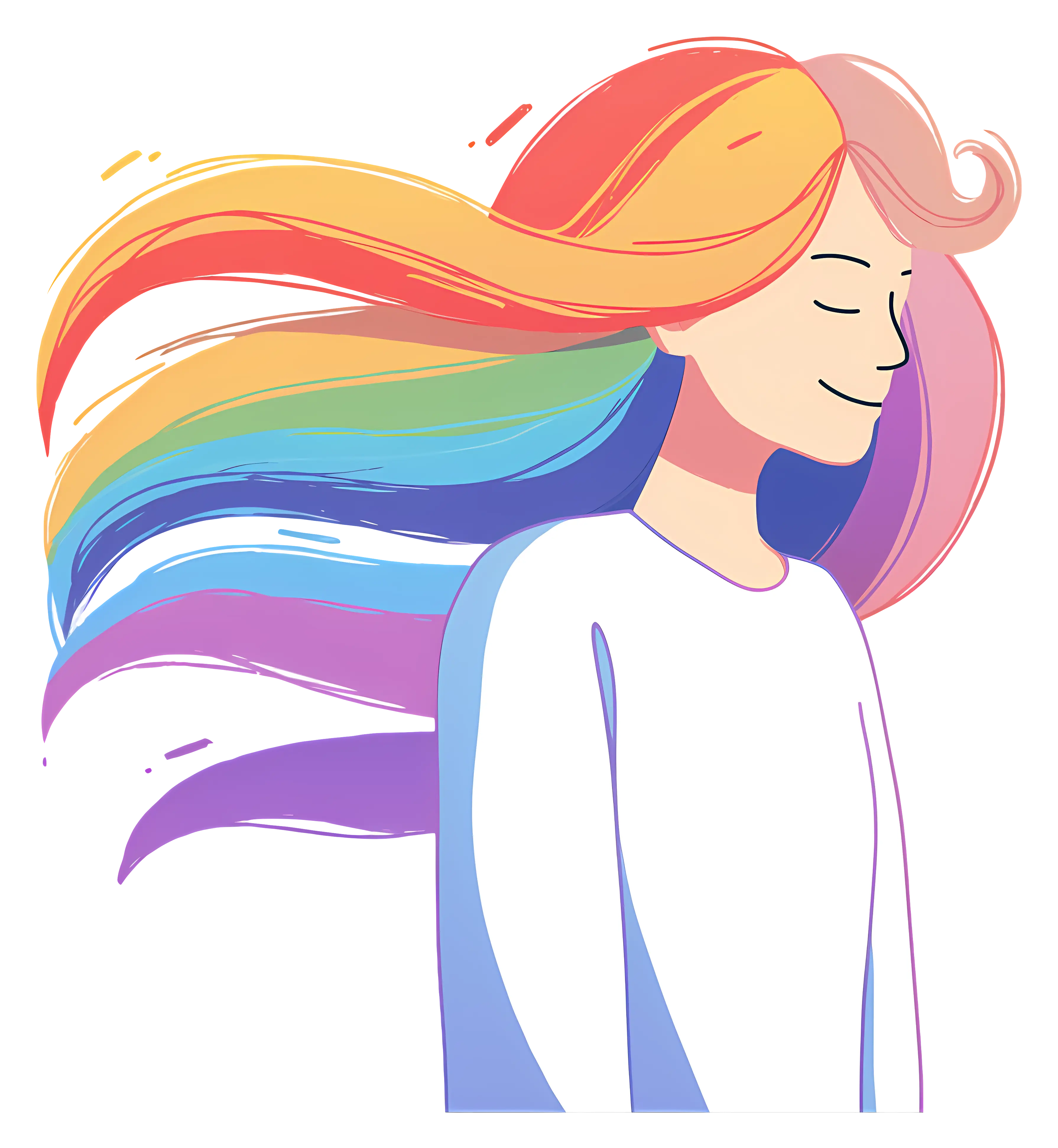 Person with Flowing Rainbow Hair