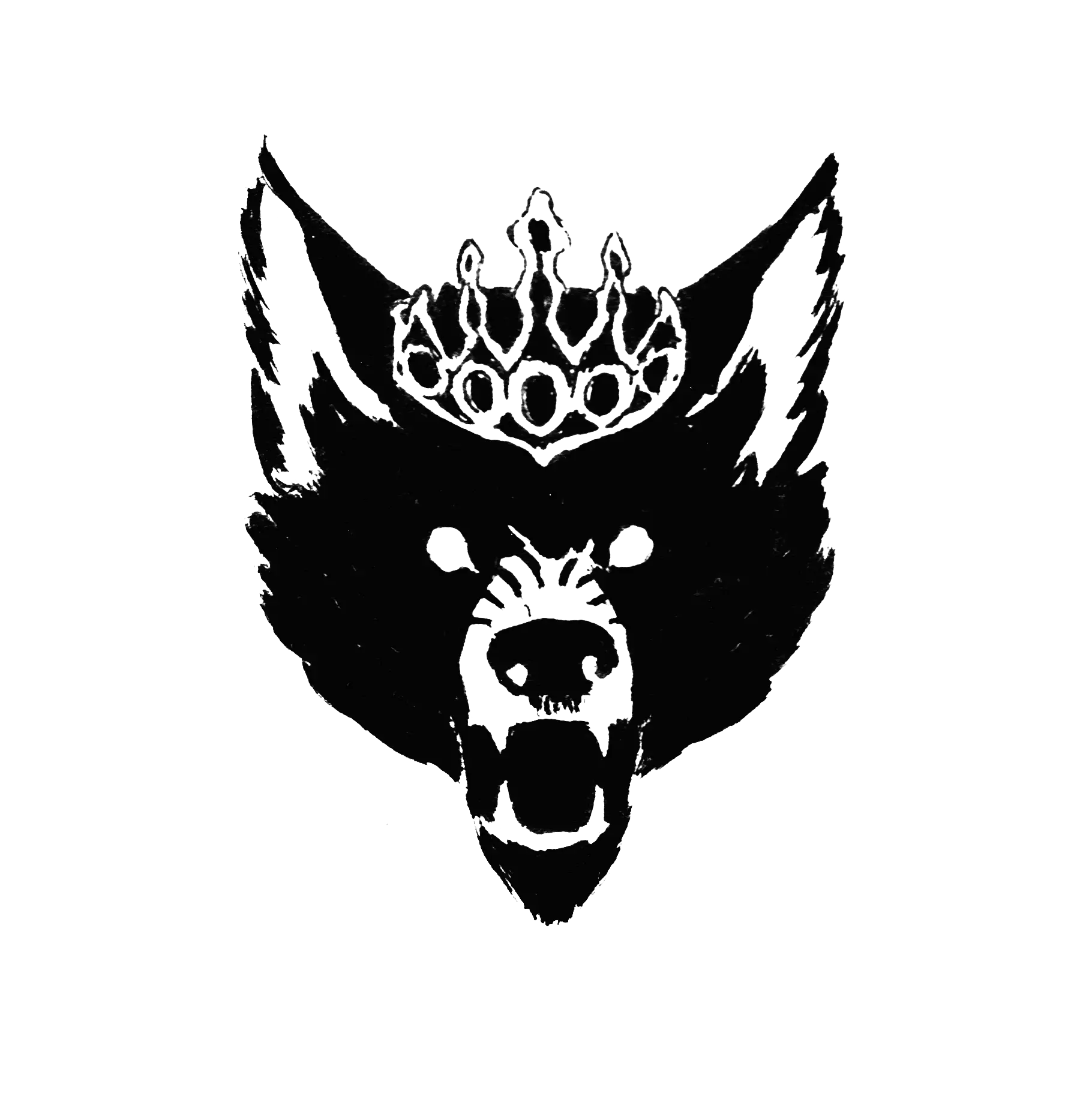 Black and White Wolf with Crown Illustration