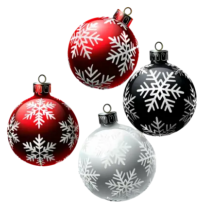 Red, Black, and White Christmas Ornaments with Snowflake Design